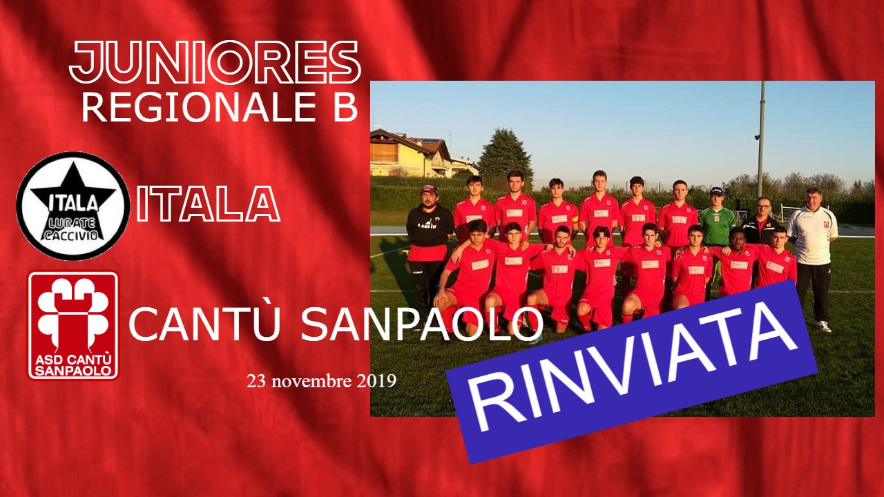 Juniores Reg. B: Itala vs Cantù Sanpaolo rinviata