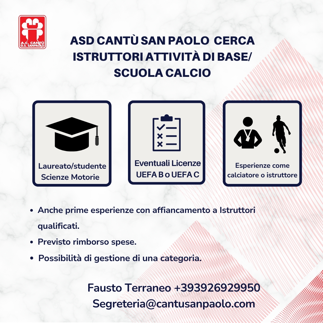 Ricerca di istruttori attività di base/scuola calcio